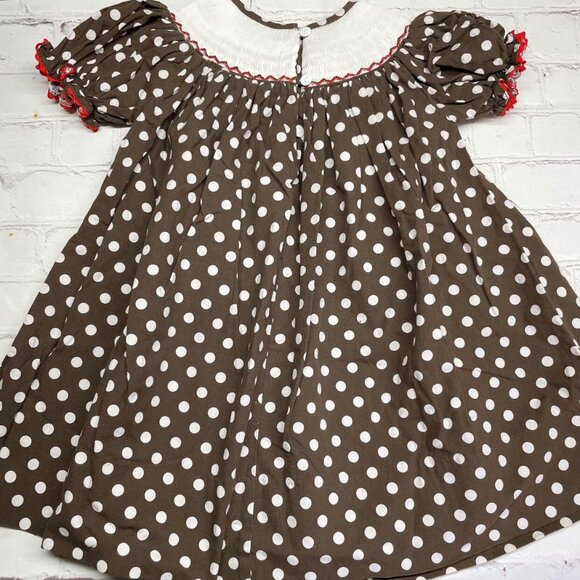 Molly Pop 18 mos Fall Leaves Smocked Dress Brown Polka Dot Cotton - Picture 5 of 8